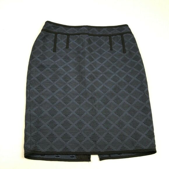 Ann Taylor Womens Jacquard Pencil Skirt Blue Black Print Back Zip Lined Size 8 - Picture 1 of 12